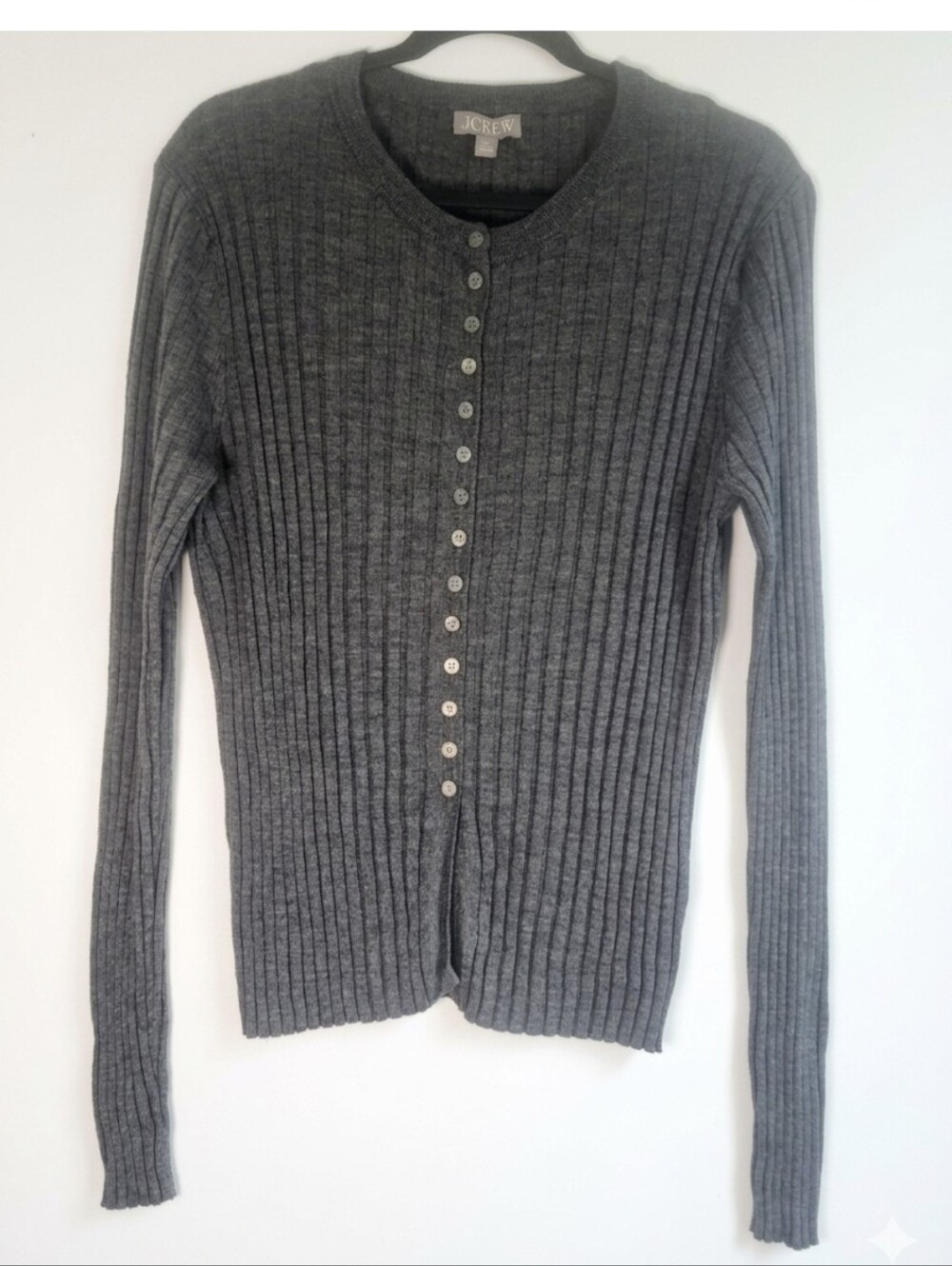 J. Crew Women's Ribbed Button-Front Sweater Cardigan - Gray